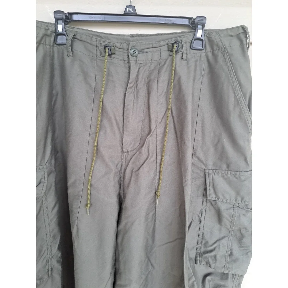 Needles Men's Khaki Cotton H.D. Pant BDU Cargo Relaxed Wide Leg Trousers Large